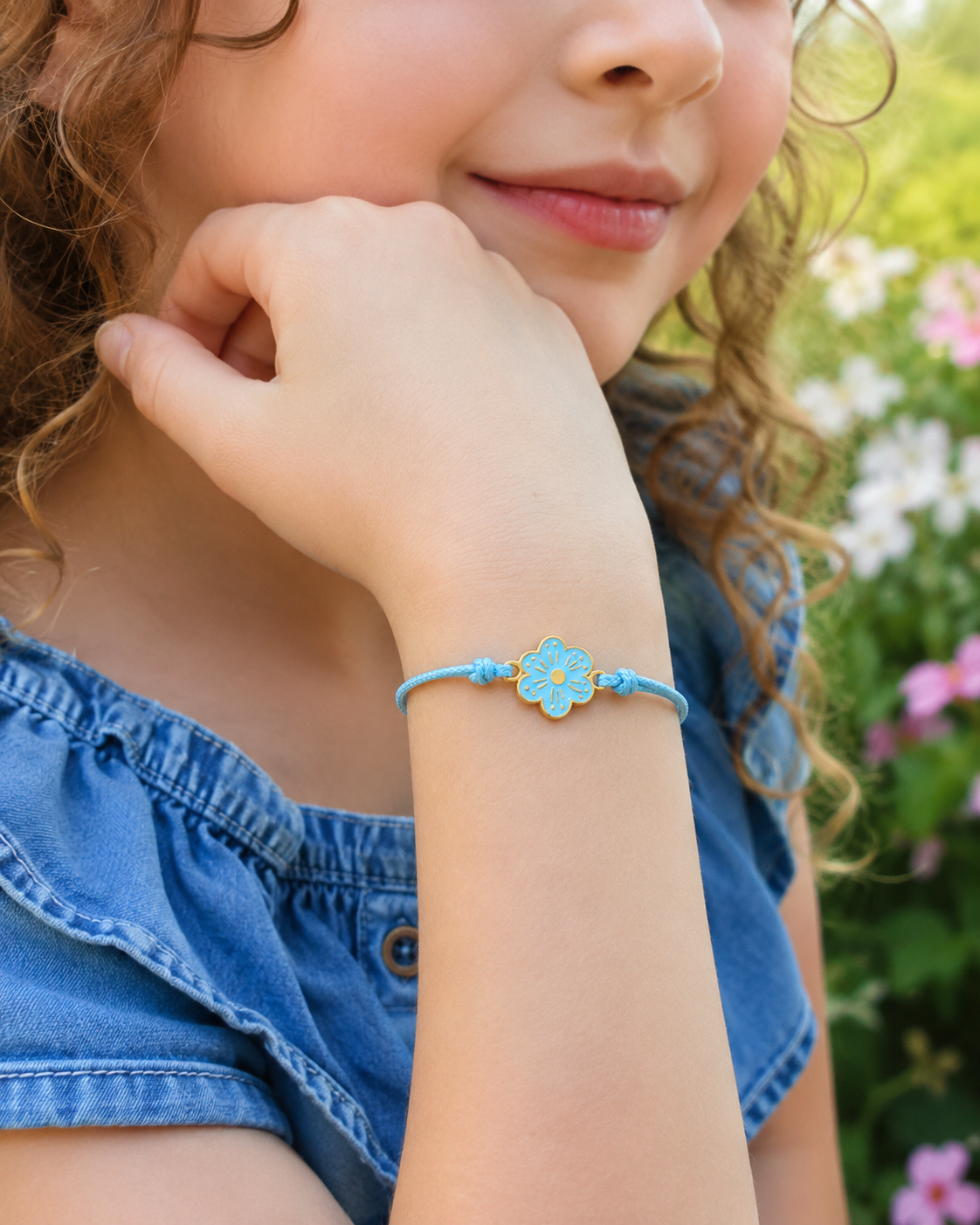 Bracciale Amicizia per Bambini Celeste Portafortuna Fiore iTotal