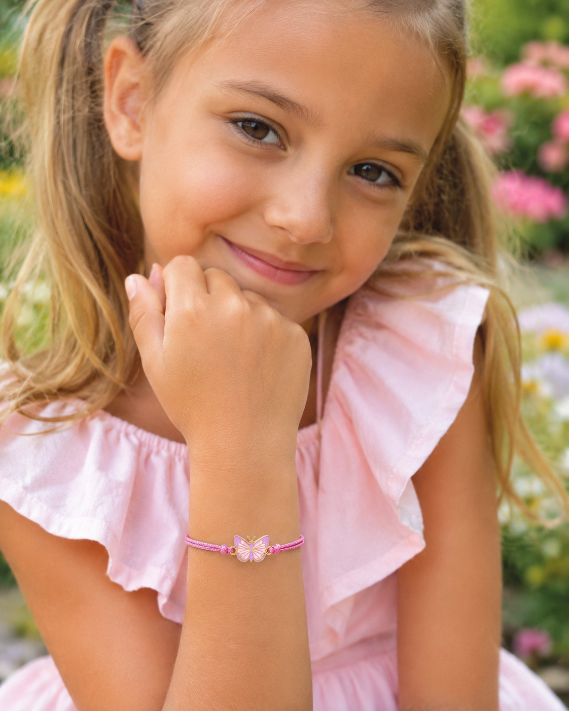 Bracciale Amicizia per Bambini Rosa Portafortuna Farfalla iTotal