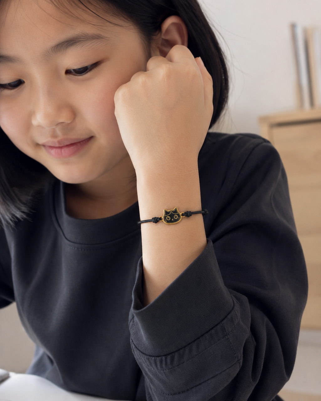Bracciale Amicizia per Bambini Nero Portafortuna Gatto iTotal