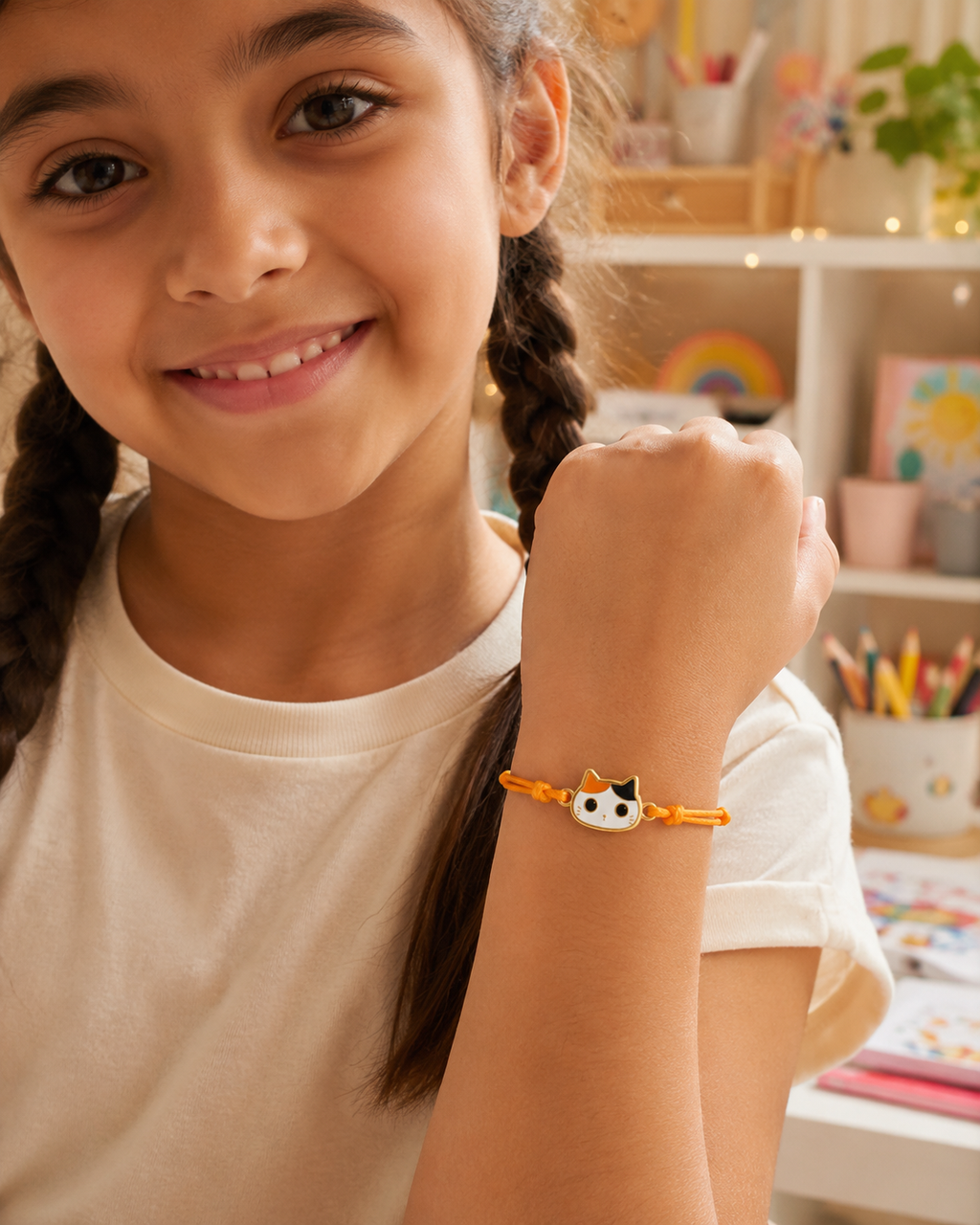 Bracciale Amicizia per Bambini Arancione Portafortuna Gatto iTotal