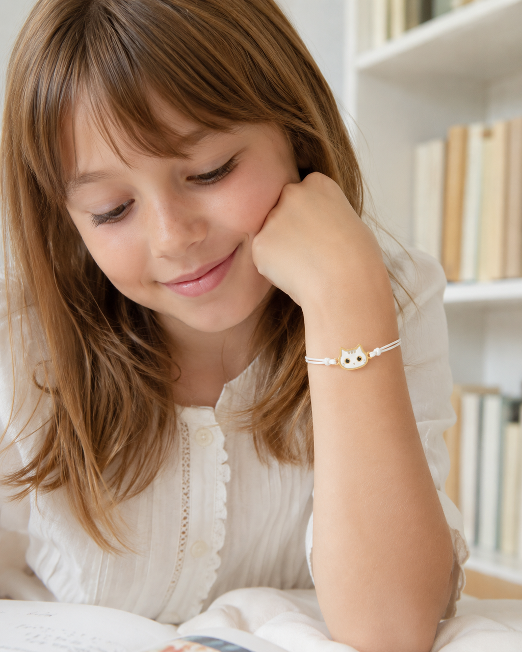Bracciale Amicizia per Bambini Bianco Portafortuna Gatto iTotal