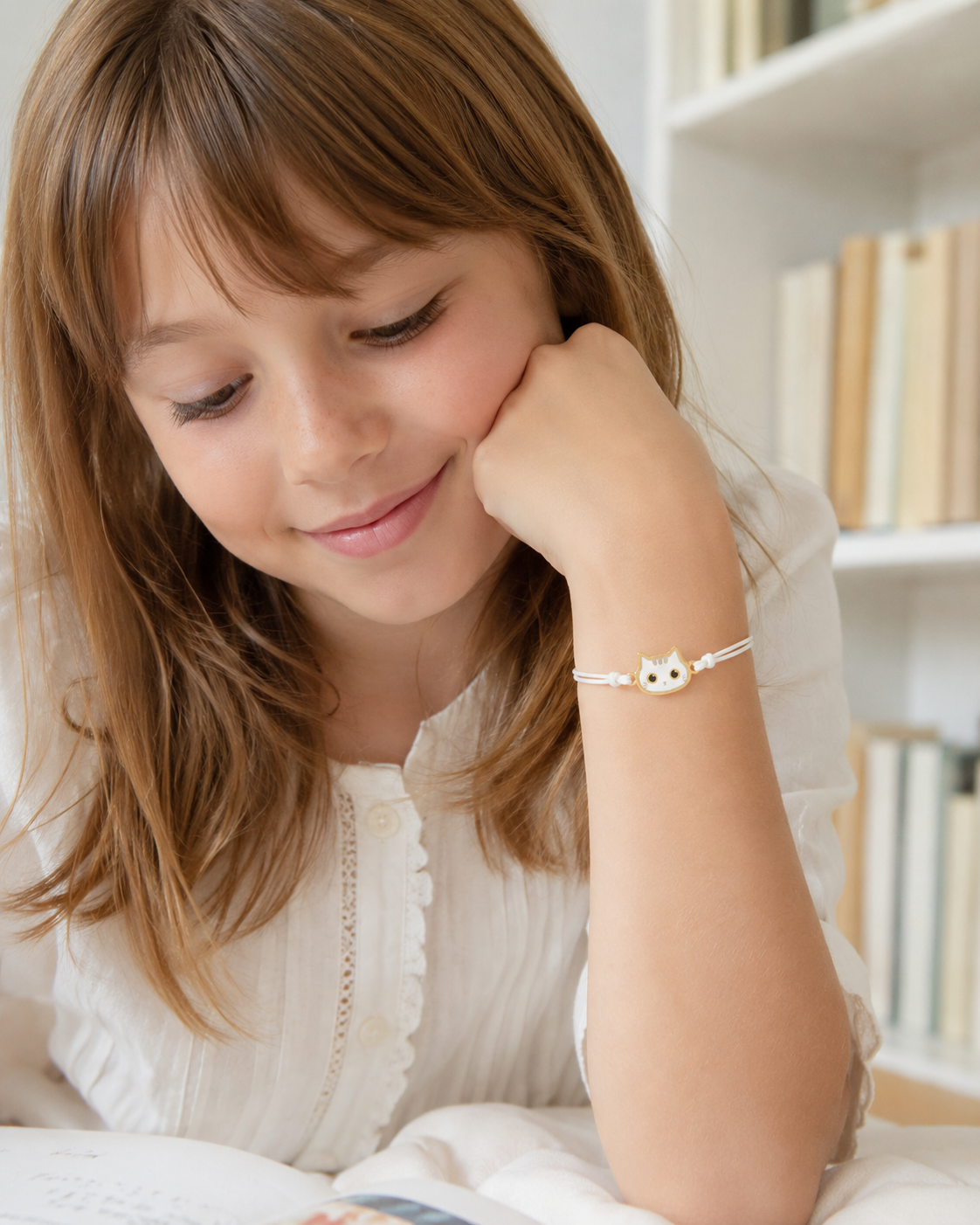 Bracciale Amicizia per Bambini Bianco Portafortuna Gatto iTotal