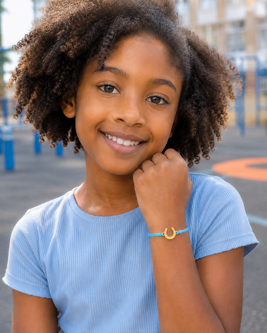 Bracciale Amicizia per Bambini Celeste Portafortuna Ferro di Cavallo iTotal
