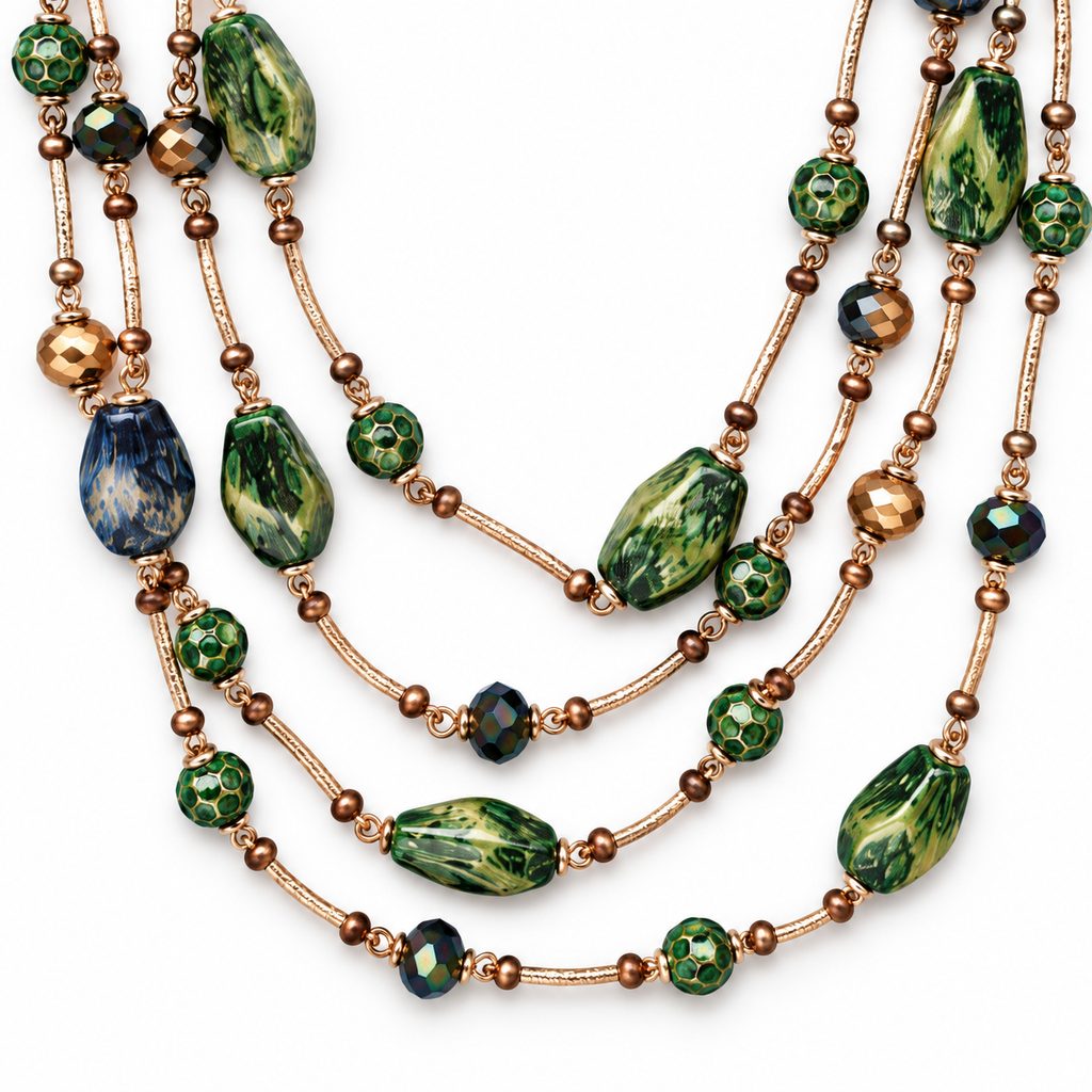 Collana lunga multifilo con pietre e cristalli