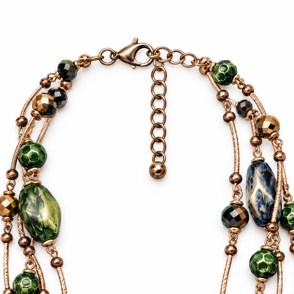 Collana lunga multifilo con pietre e cristalli