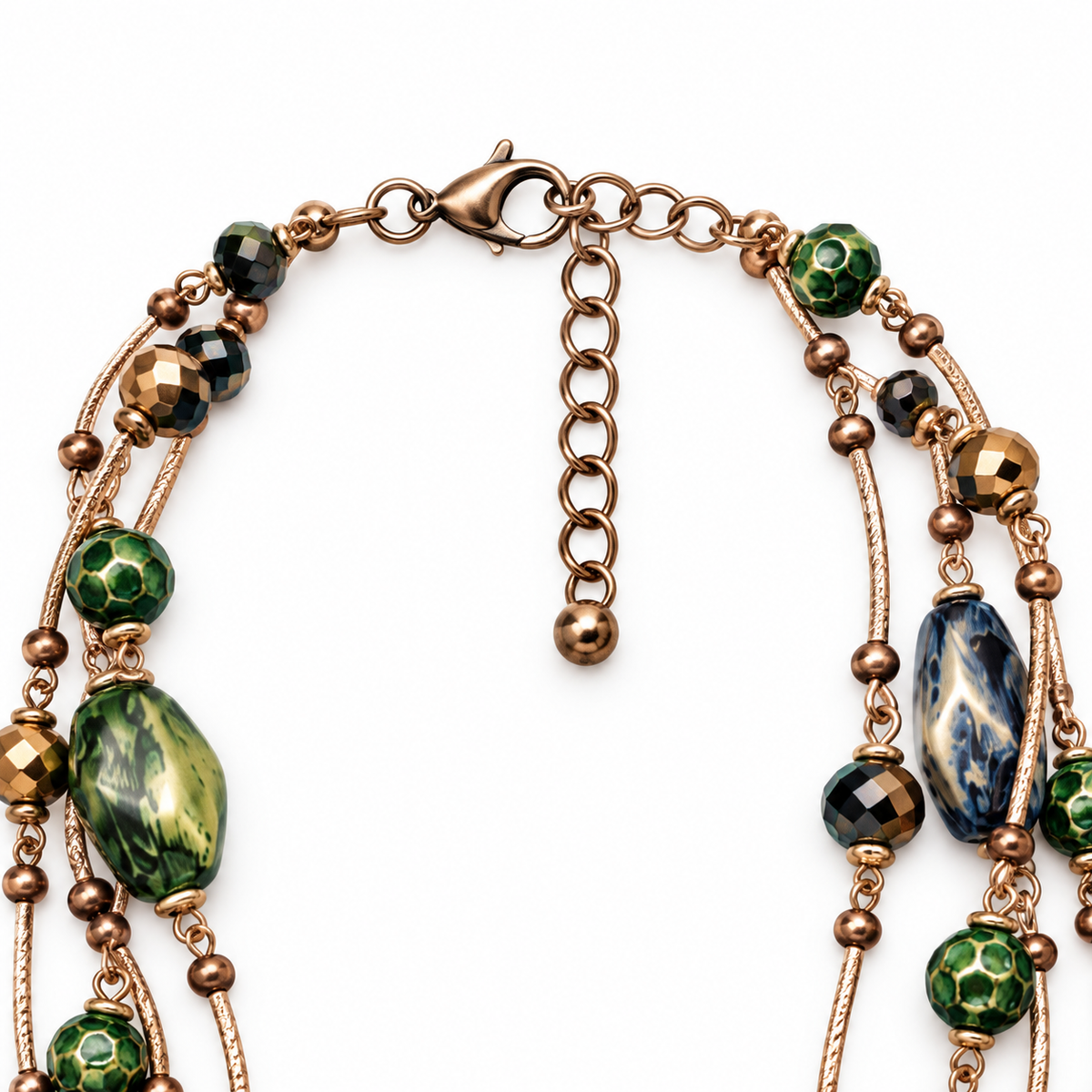 Collana lunga multifilo con pietre e cristalli