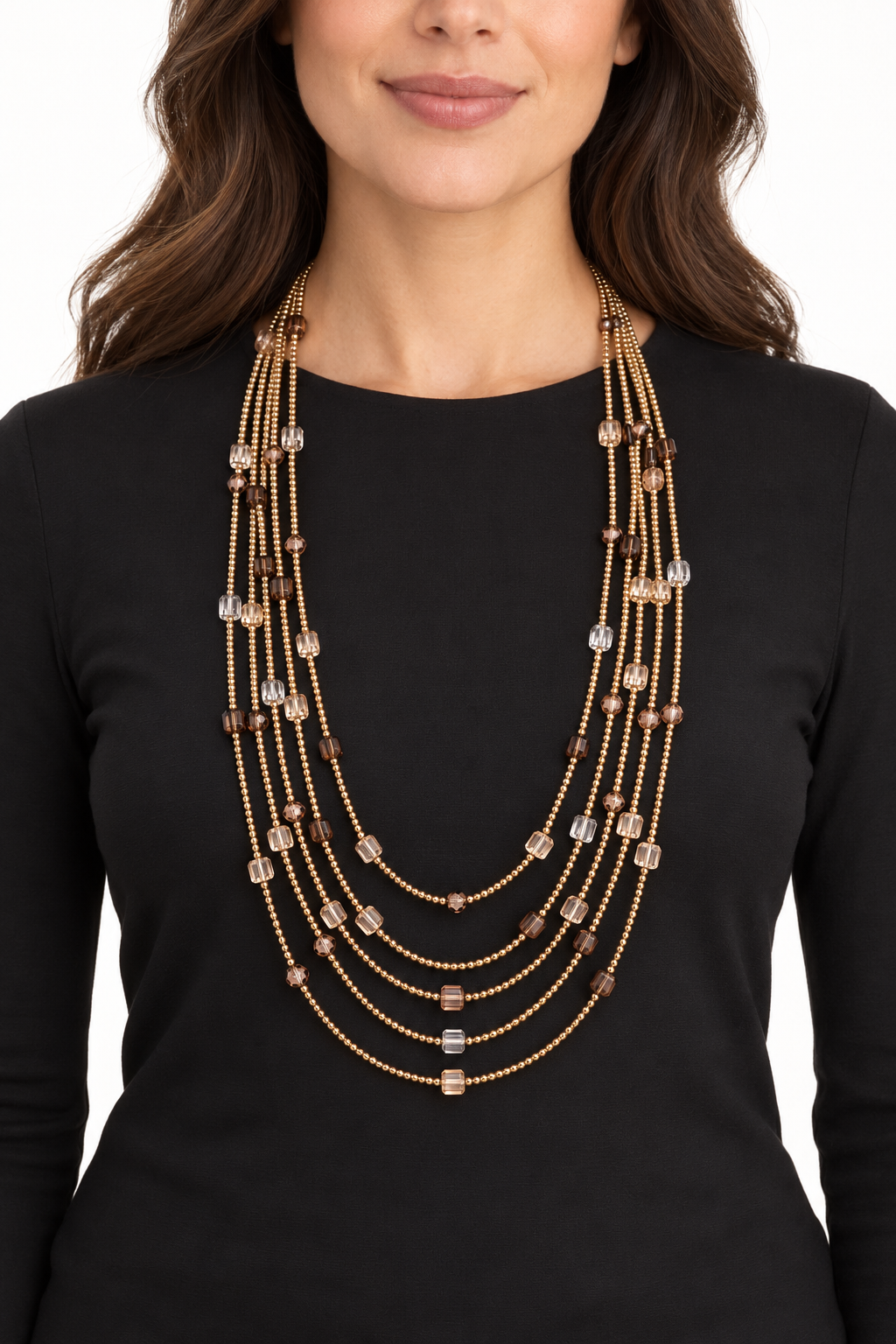 Collana lunga multifilo con cristalli cubici
