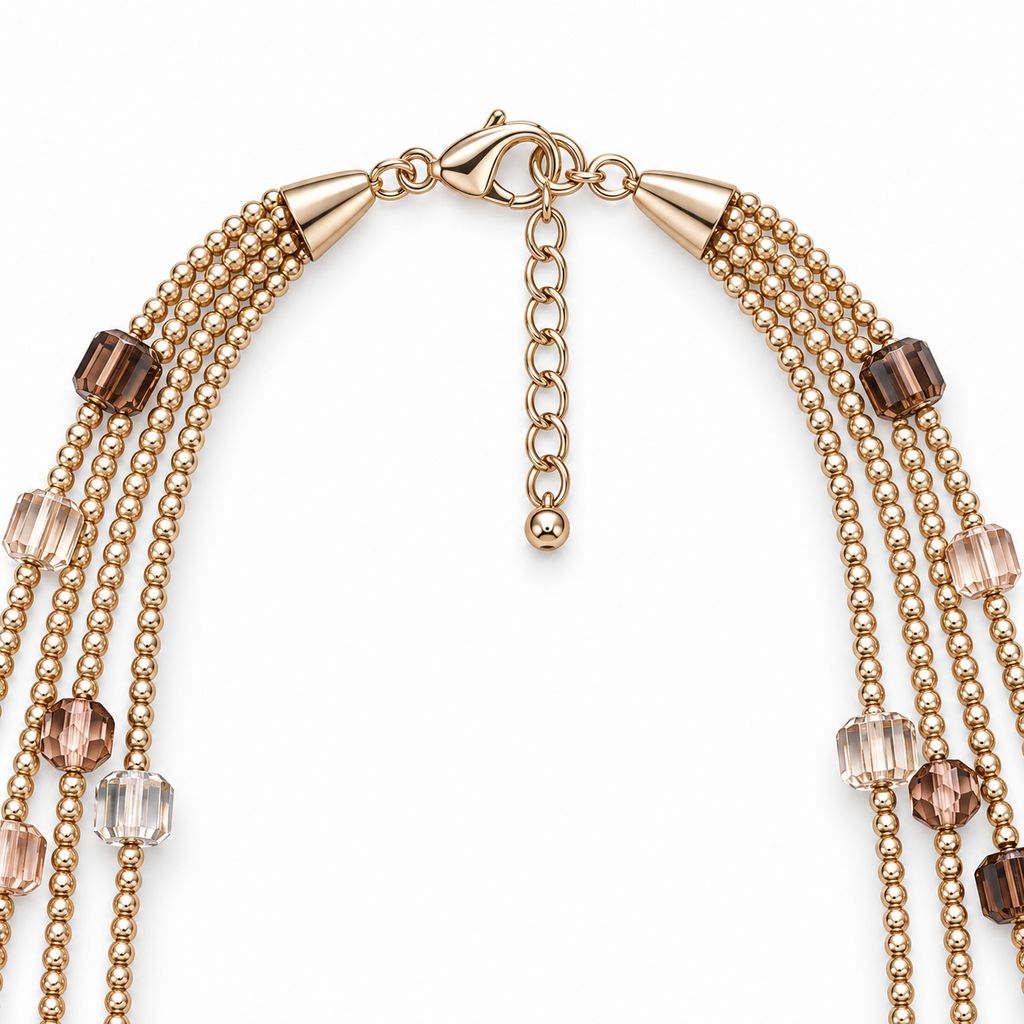 Collana lunga multifilo con cristalli cubici