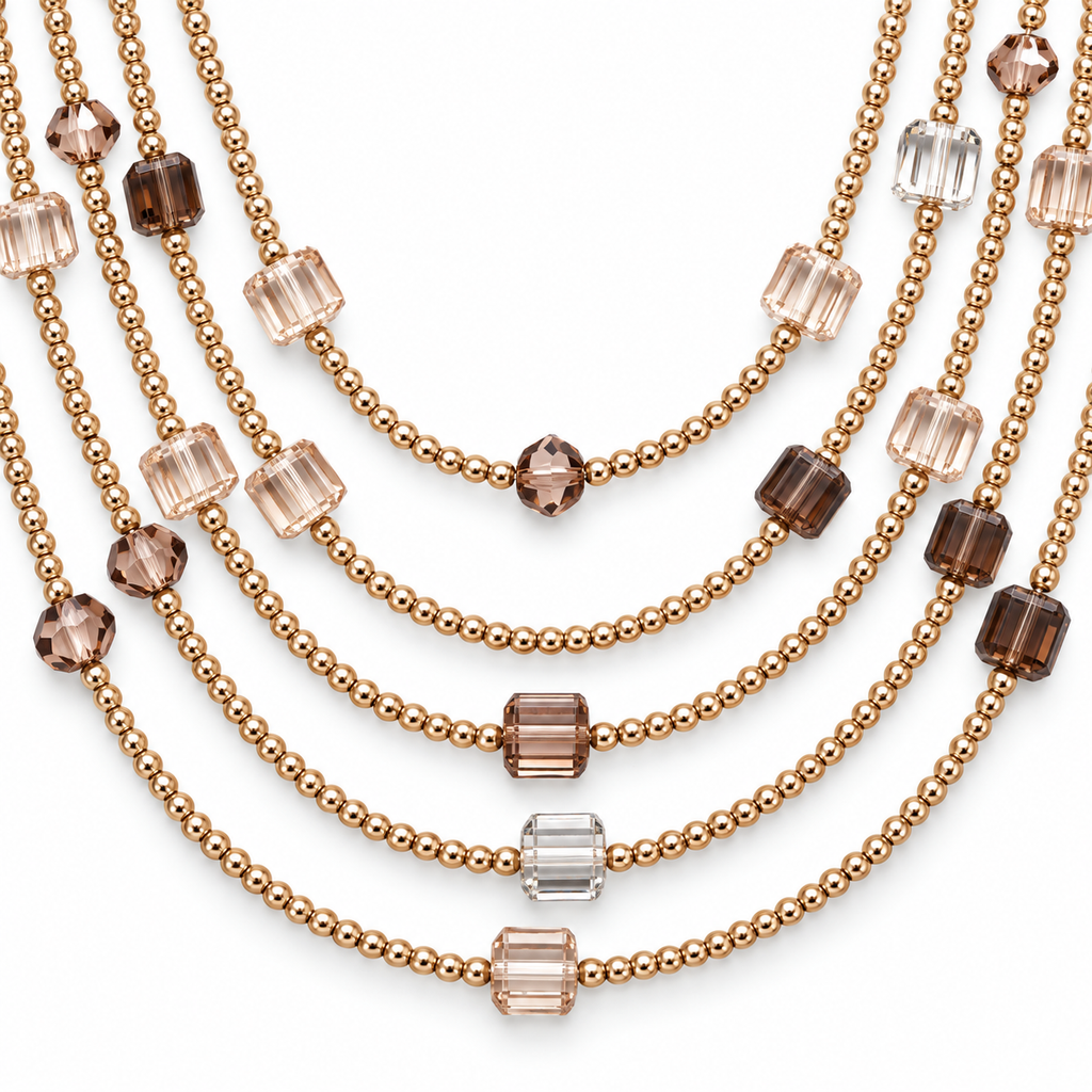 Collana lunga multifilo con cristalli cubici