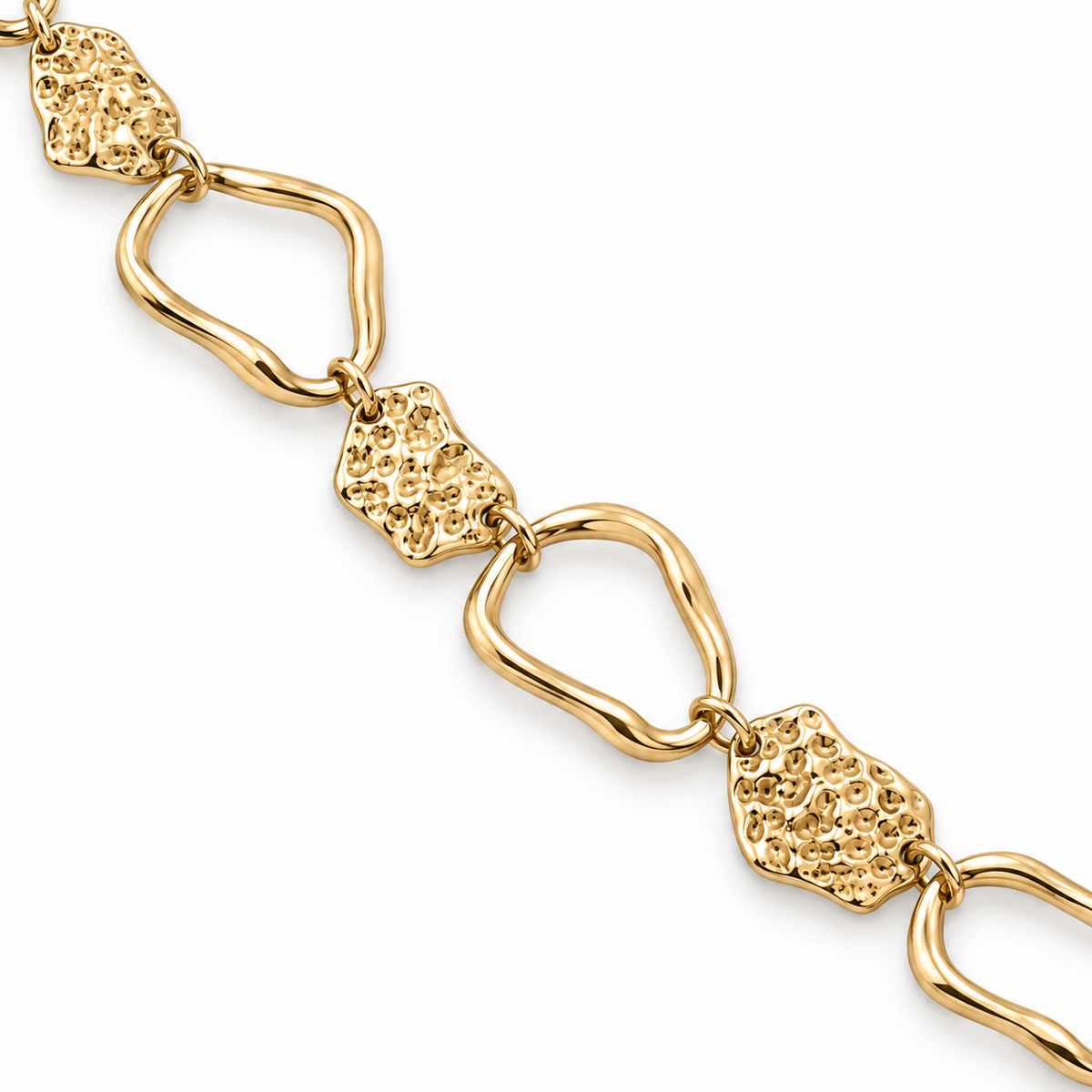 Collana lunga in acciaio inox con maglie irregolari e placche martellate