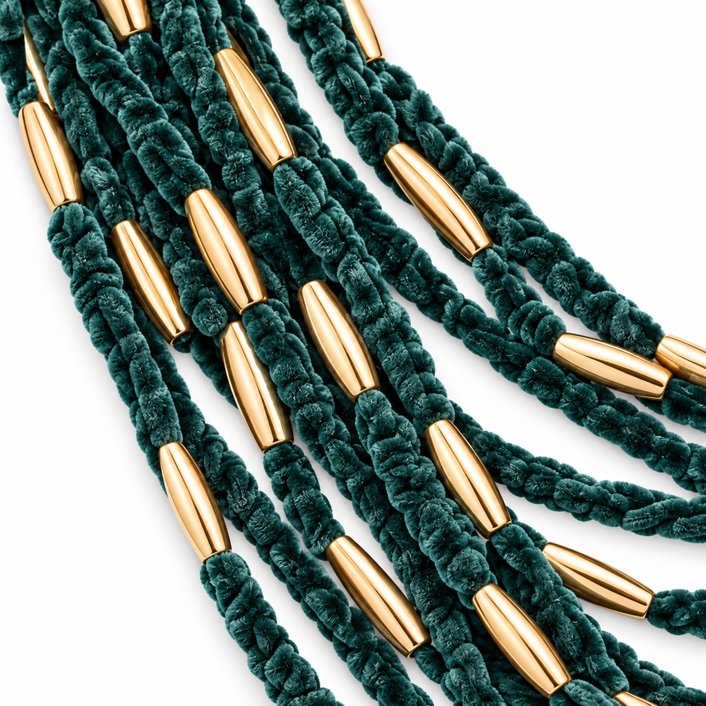 Collana multifilo in ciniglia con inserti dorati