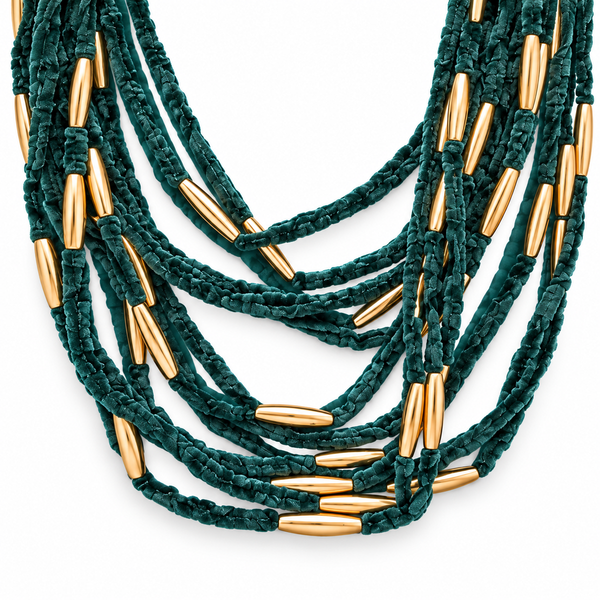 Collana multifilo in ciniglia con inserti dorati