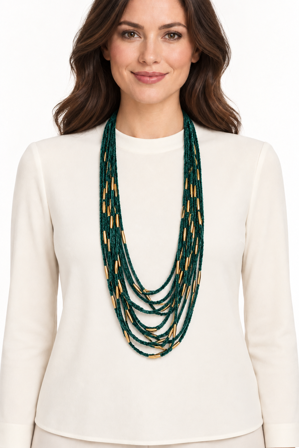 Collana multifilo in ciniglia con inserti dorati