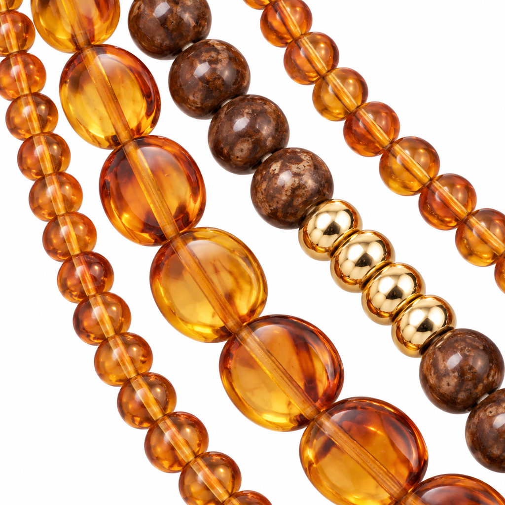 Collana lunga multifilo con perle effetto pietra