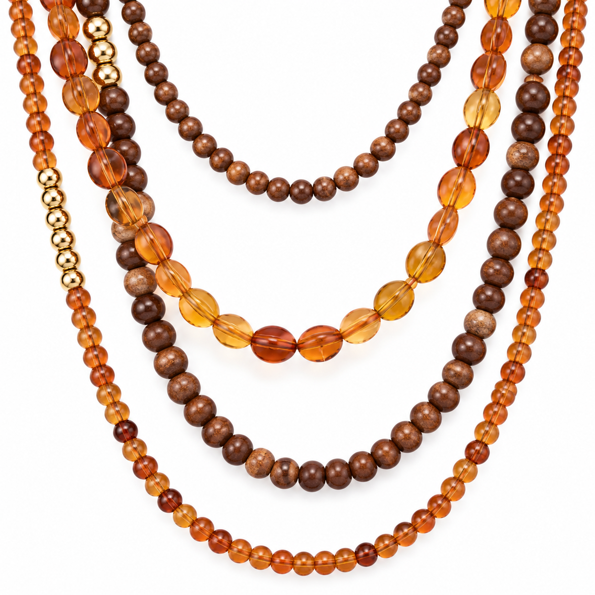 Collana lunga multifilo con perle effetto pietra