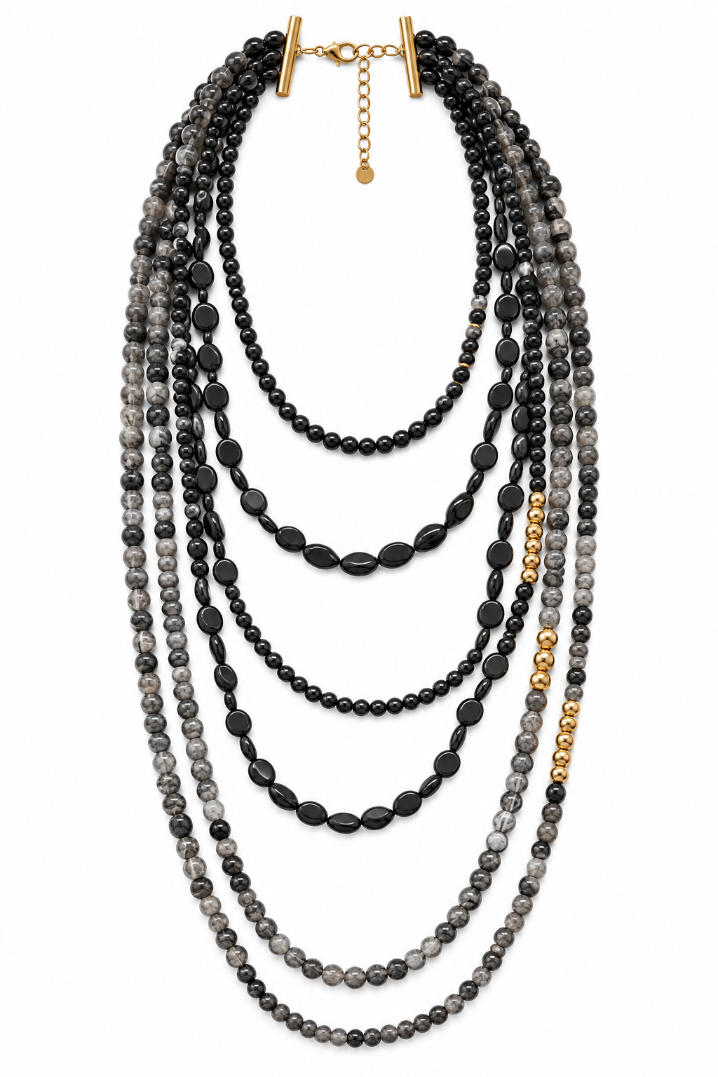 Collana lunga multifilo con perle effetto pietra