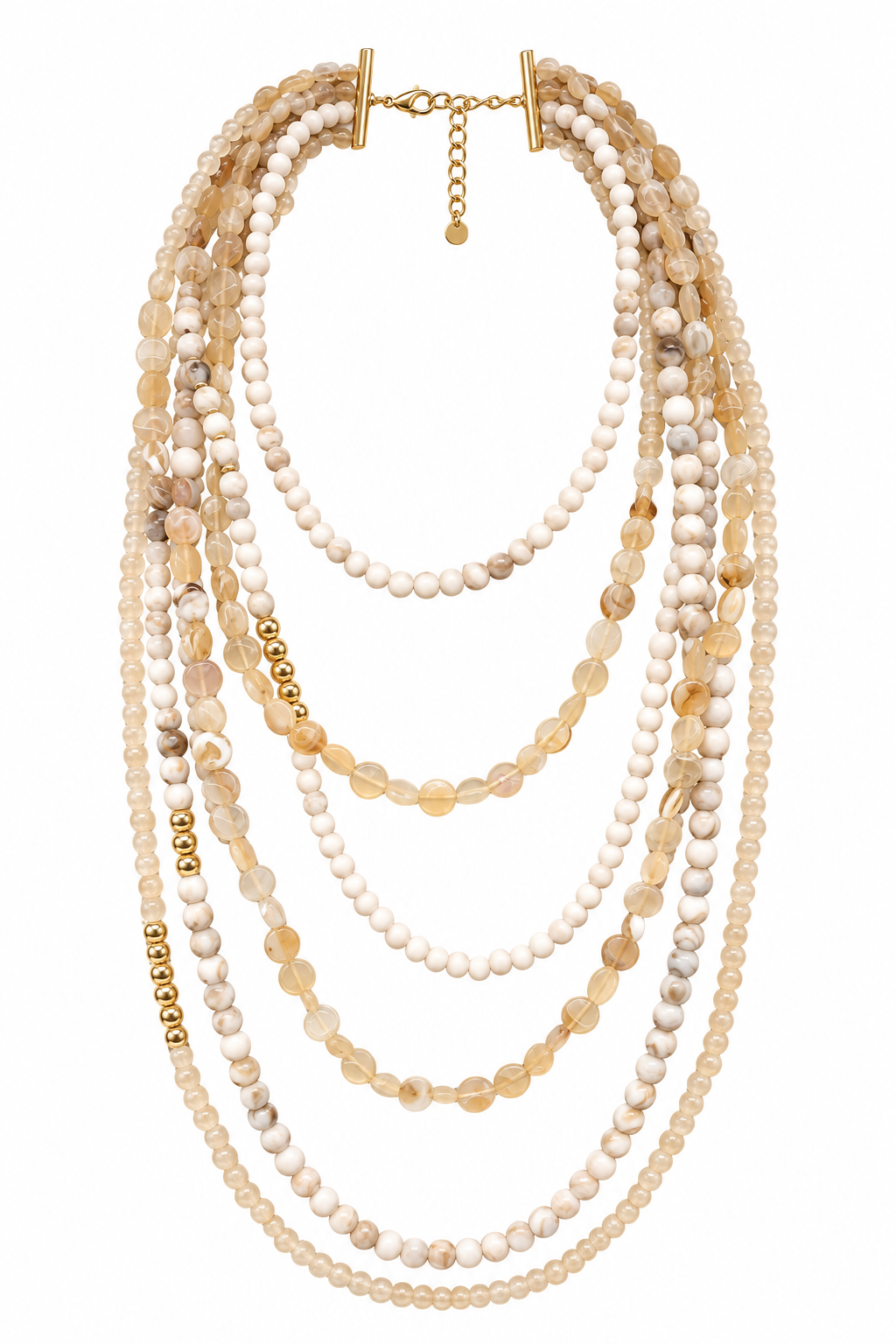 Collana lunga multifilo con perle effetto pietra