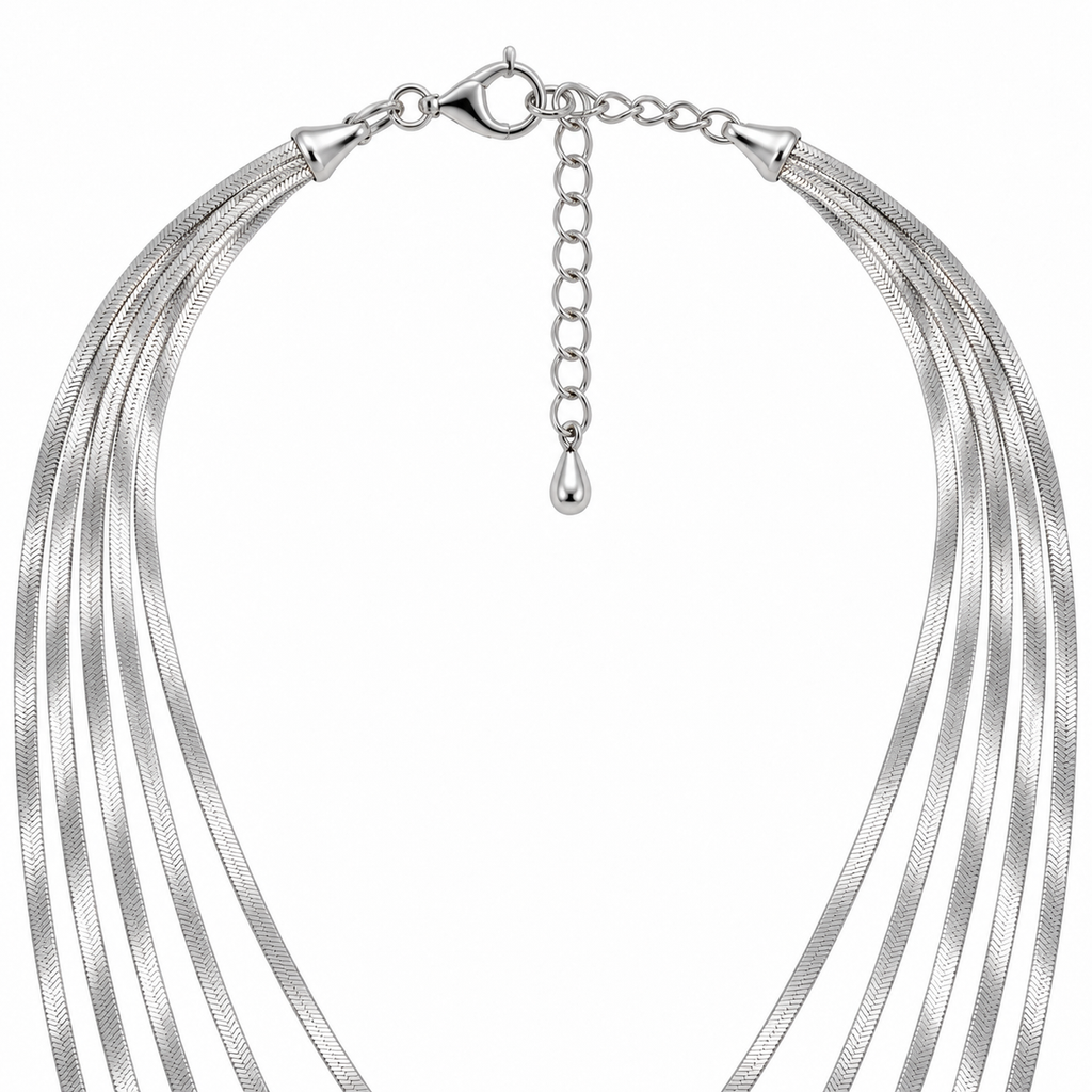 Collana lunga in acciaio inox multifilo con 8 fili a spina di pesce