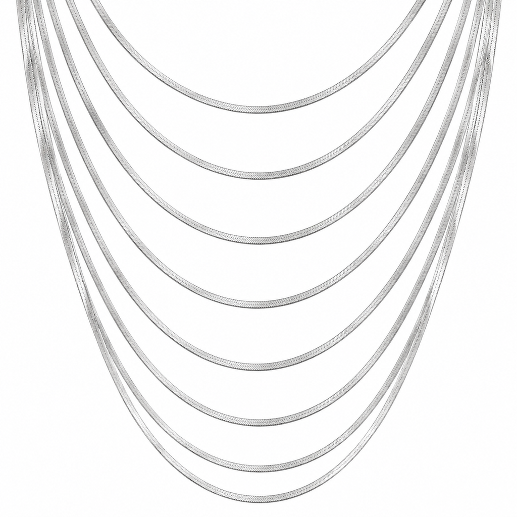 Collana lunga in acciaio inox multifilo con 8 fili a spina di pesce