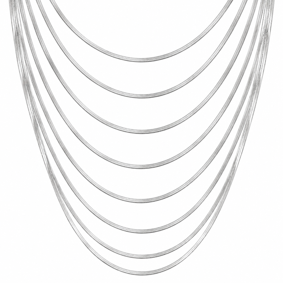 Collana lunga in acciaio inox multifilo con 8 fili a spina di pesce