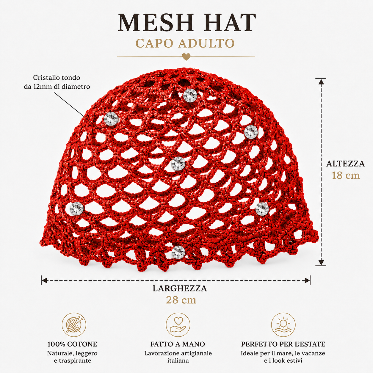 Mesh Hat Monocolore con Cristalli Tondi Cappelli estivi Made in Italy - Les Folies