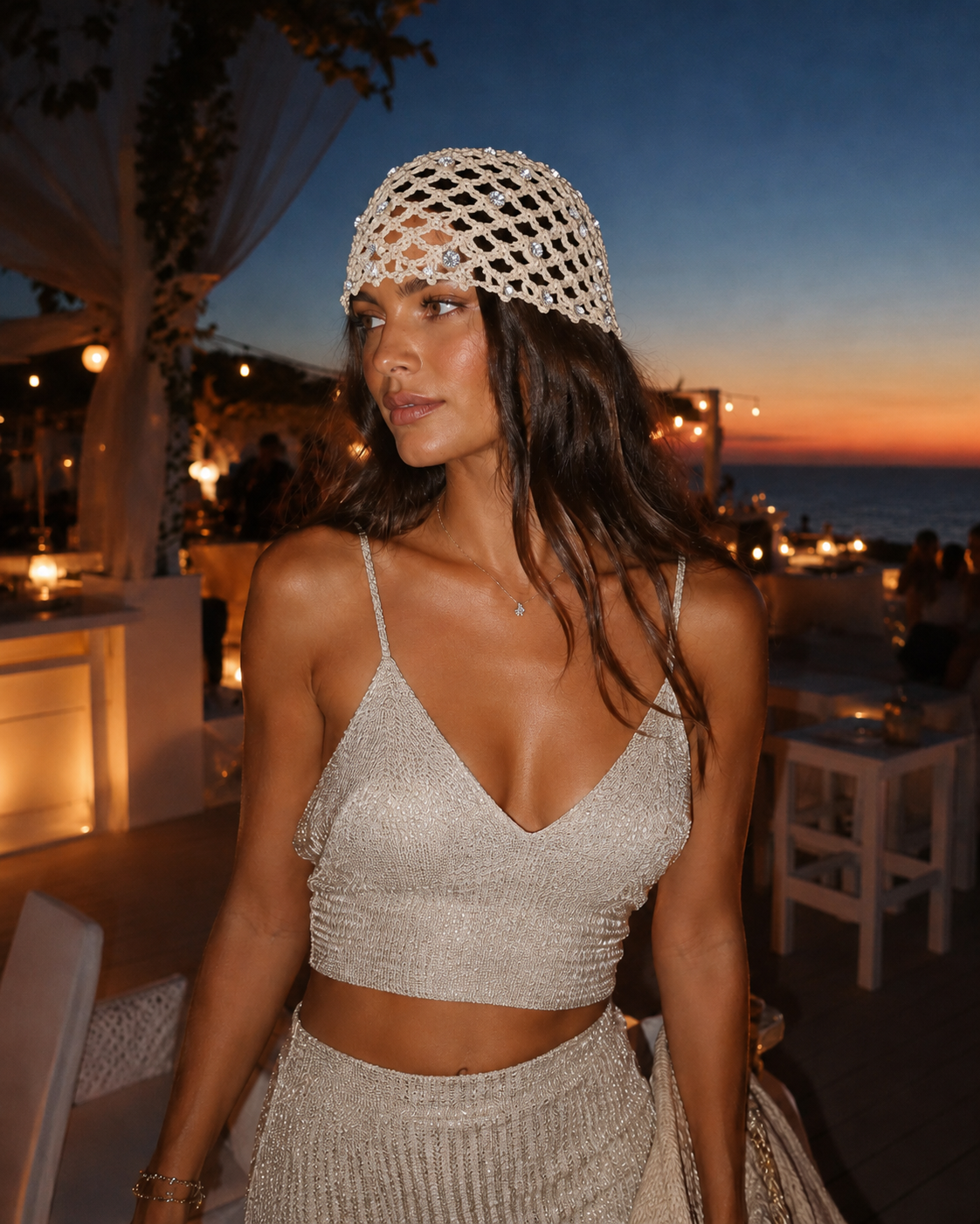 Mesh Hat Monocolore con Cristalli Tondi Cappelli estivi Made in Italy - Les Folies