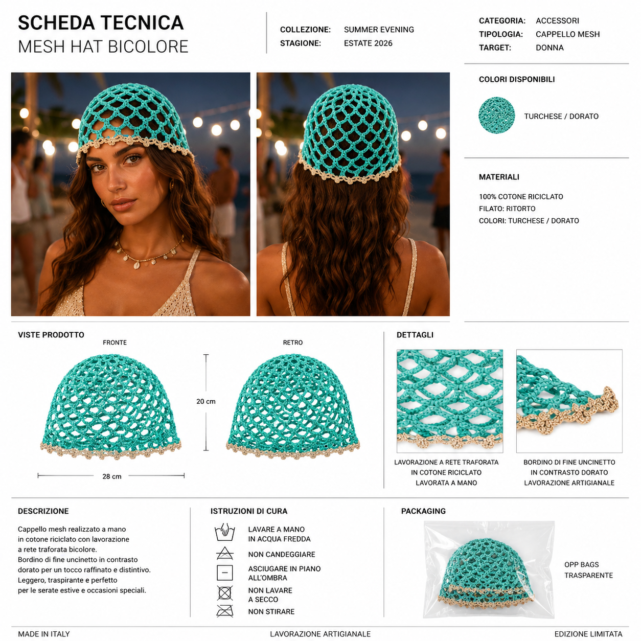 Mesh Hat Bicolore Bordino Oro Cappelli estivi Made in Italy - Les Folies