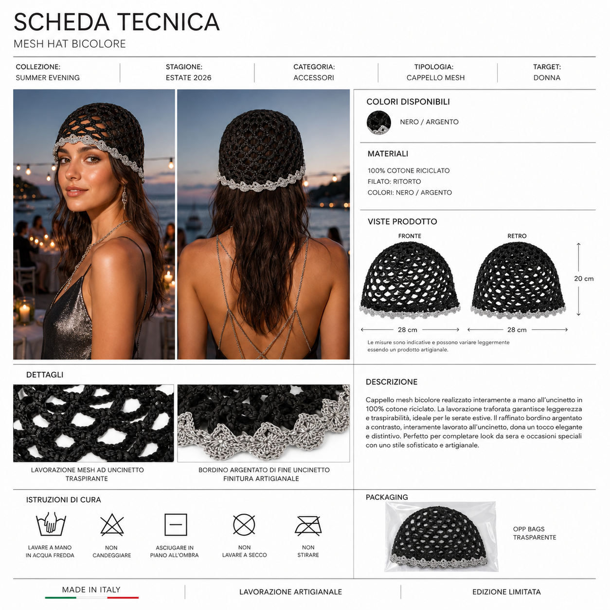 Mesh Hat Bicolore Bordino Argento Cappelli estivi Made in Italy - Les Folies