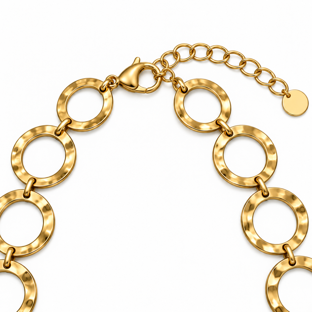Collana lunga in acciaio inox a catena con anelli circolari martellati