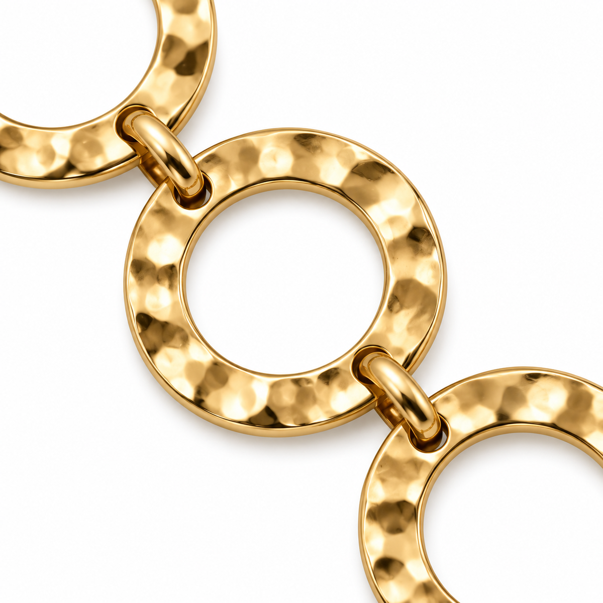Collana lunga in acciaio inox a catena con anelli circolari martellati