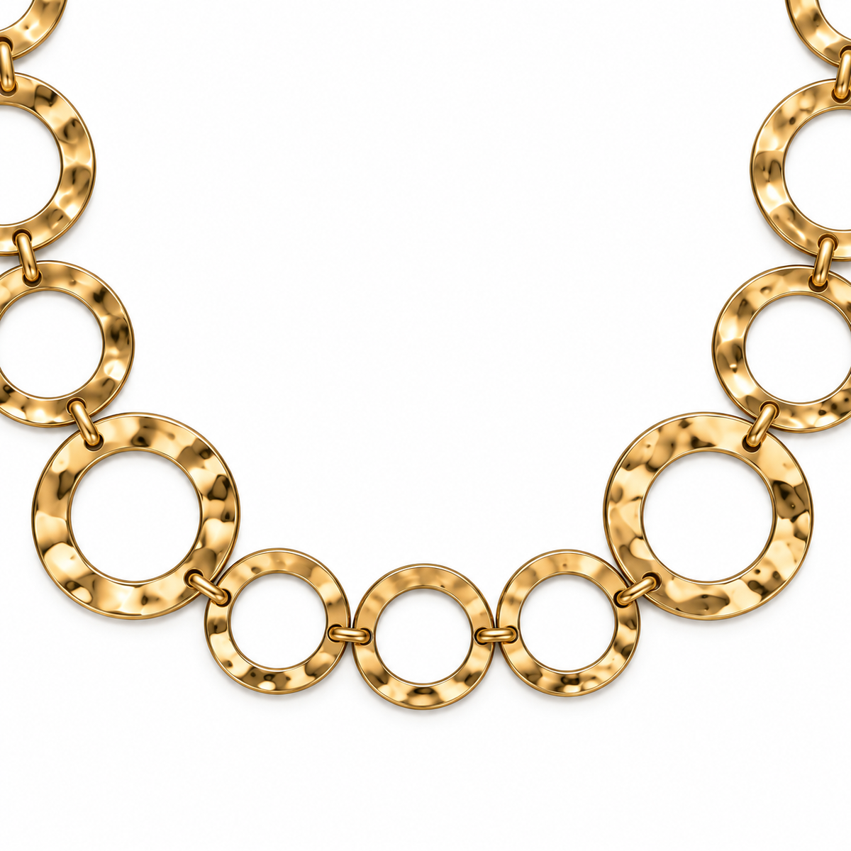 Collana lunga in acciaio inox a catena con anelli circolari martellati