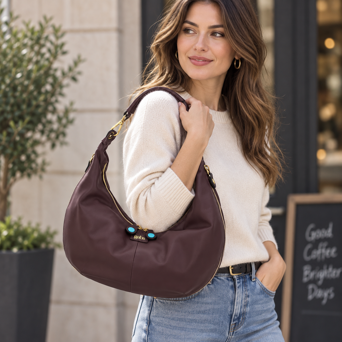 Borsa Gabs G13 ROUNDY Taglia L in vera pelle liscia e vela
