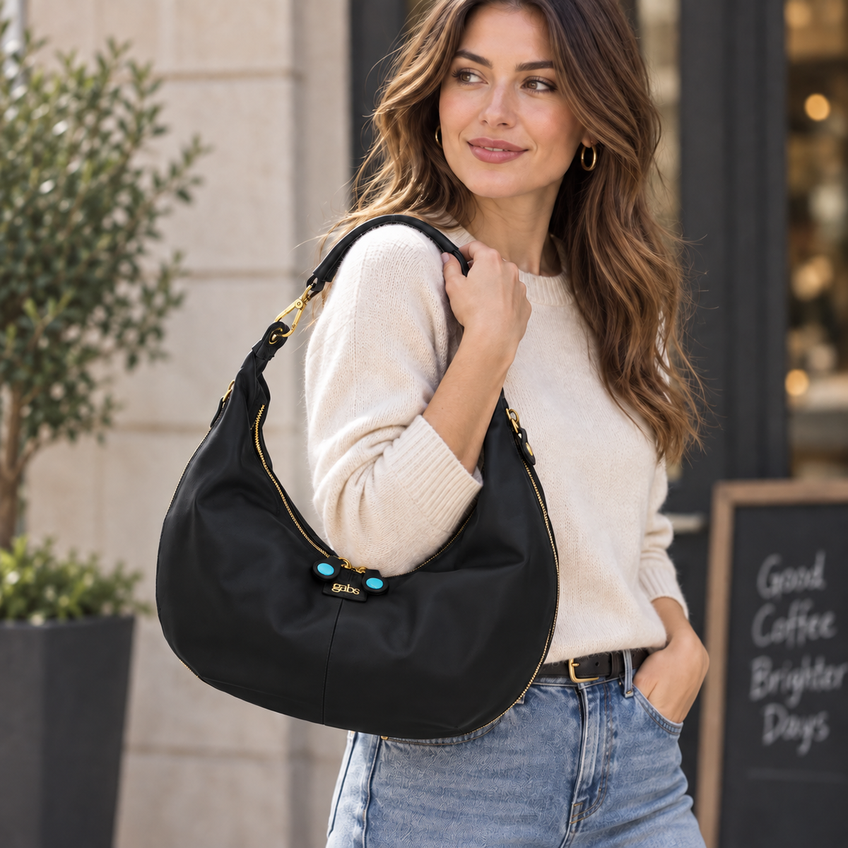 Borsa Gabs G13 ROUNDY Taglia L in vera pelle liscia e vela