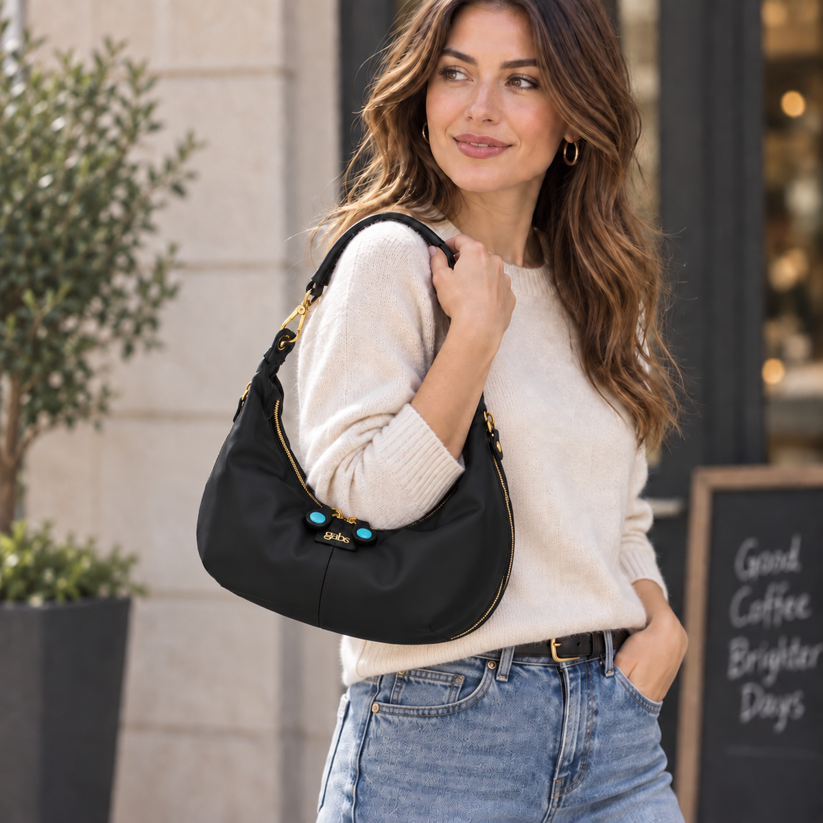 Borsa Gabs G13 ROUNDY Taglia M in vera pelle liscia e vela
