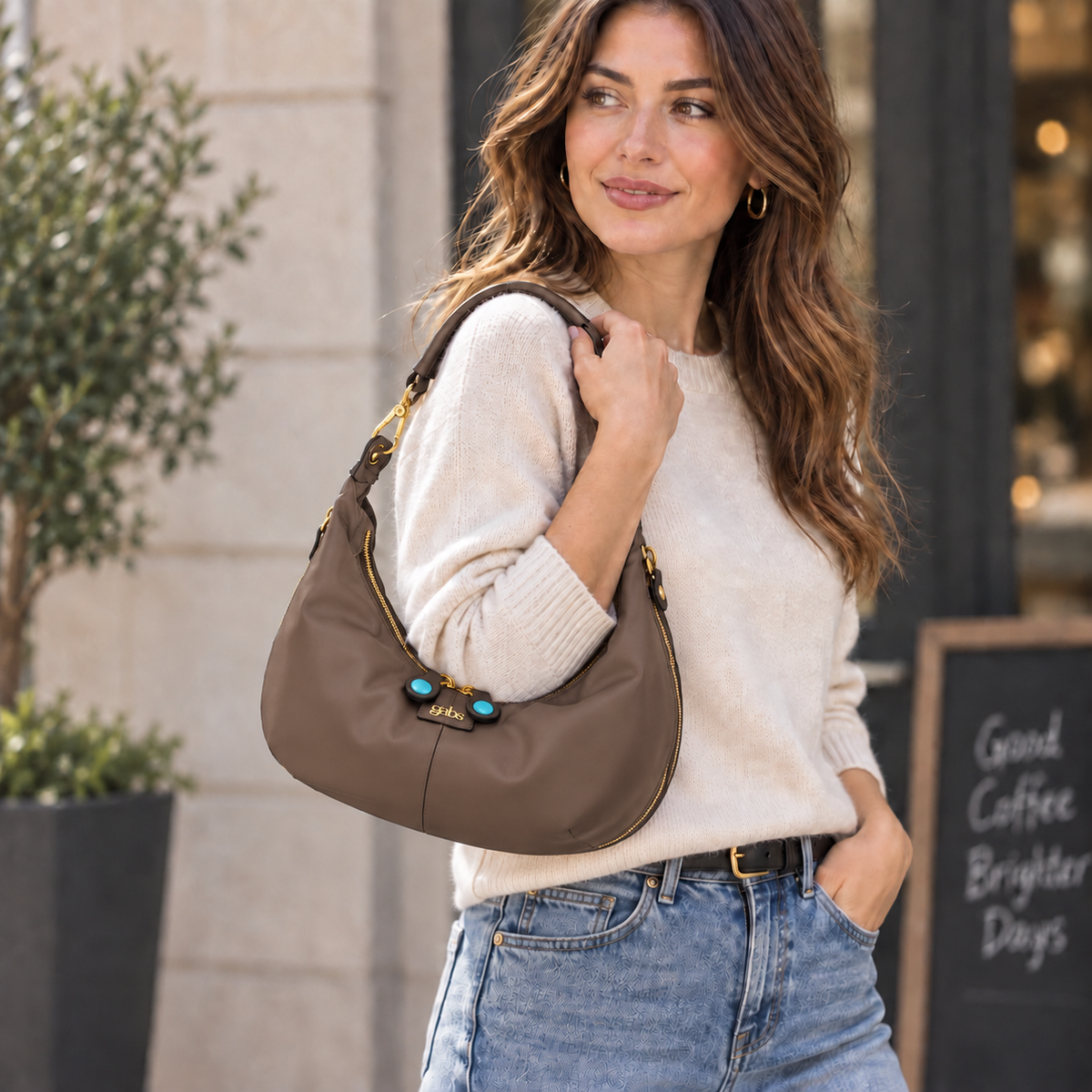 Borsa Gabs G13 ROUNDY Taglia M in vera pelle liscia e vela