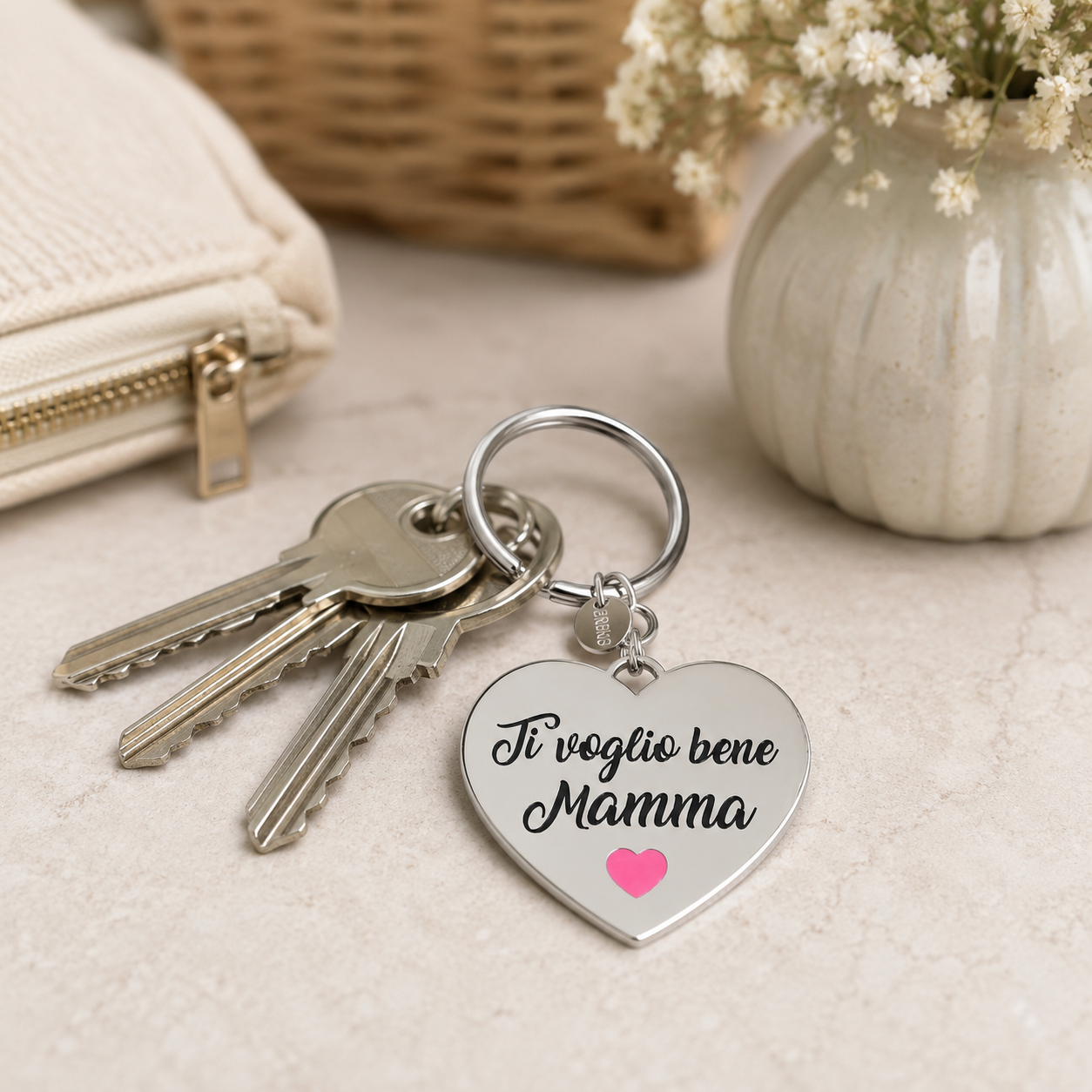 Portachiavi Cuore Mamma Ti Voglio Bene in acciaio inox Mamma - Brand Gioielli