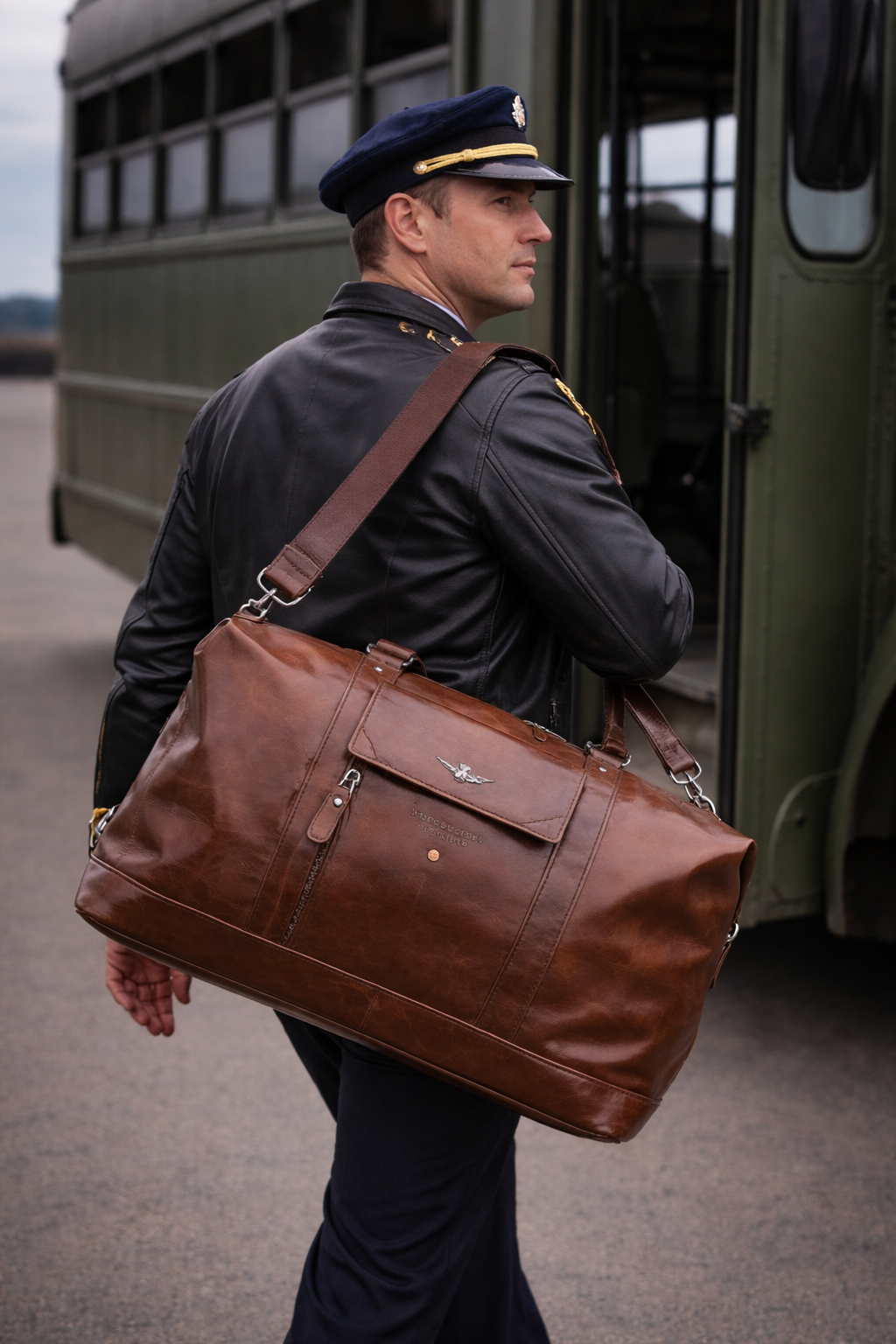 Borsone da Viaggio Aeronautica Militare AM306 Vintage in Vera Pelle