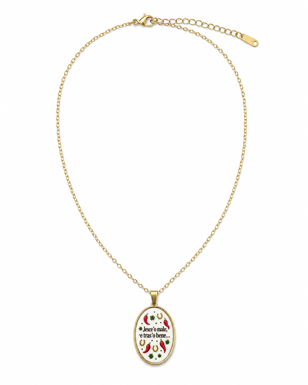 Collana in acciaio inox "Jesce'o male, e tras'o bene..."