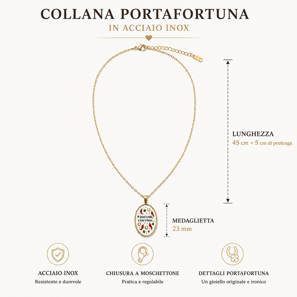 Collana in acciaio inox "Jesce'o male, e tras'o bene..."