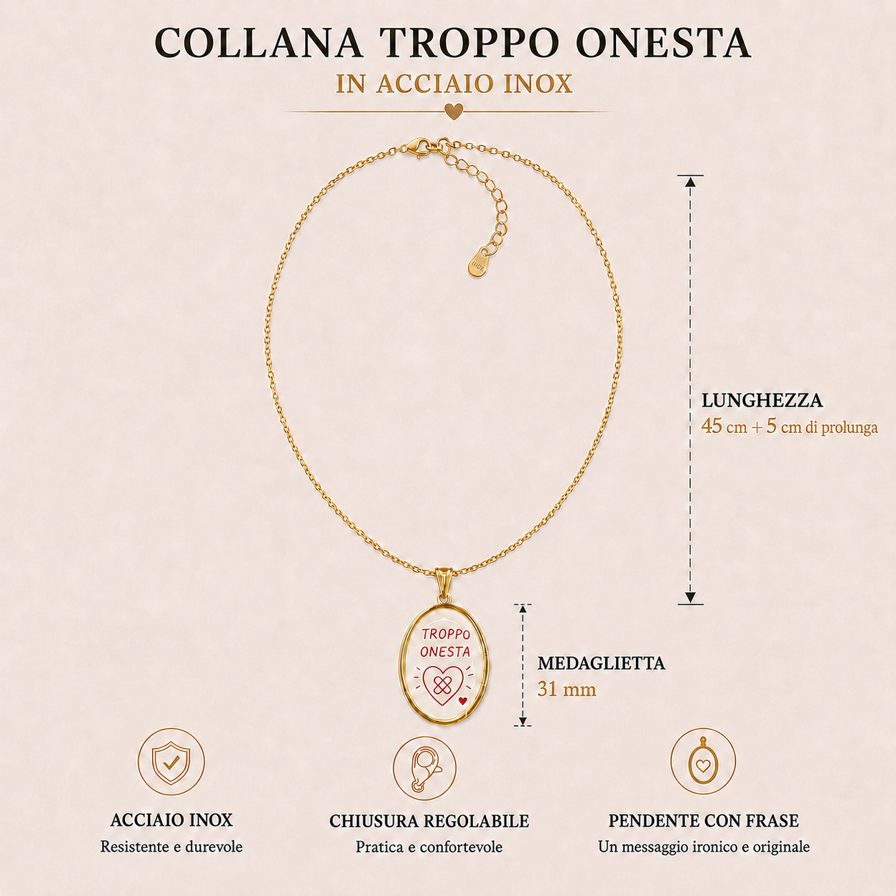Collana in acciaio inox "Troppo onesta"