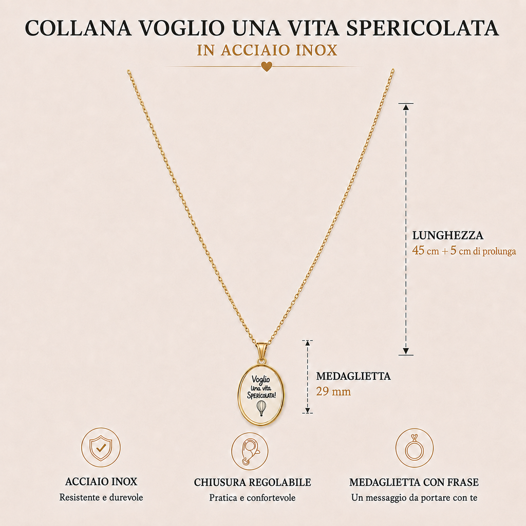 Collana in acciaio inox "Voglio una vita spericolata"