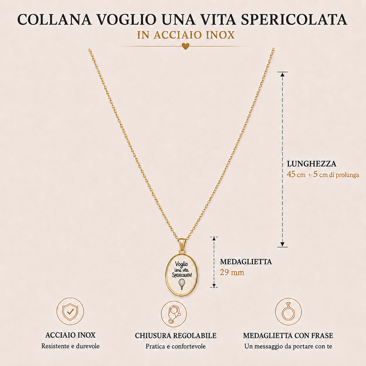 Collana in acciaio inox "Voglio una vita spericolata"