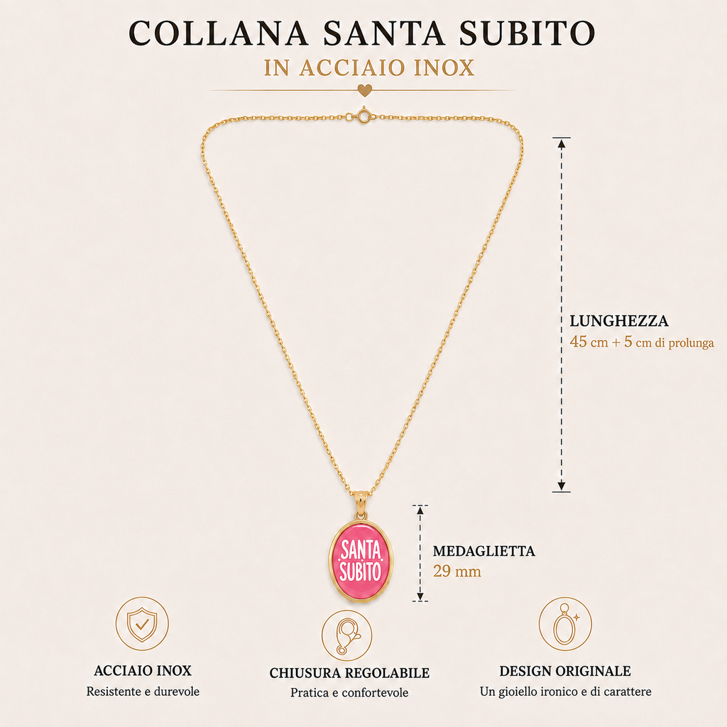 Collana in acciaio inox "Santa subito"
