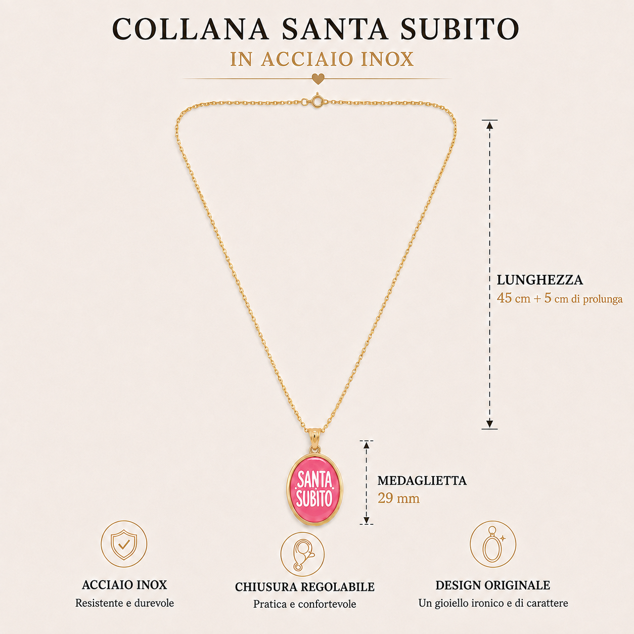 Collana in acciaio inox "Santa subito"
