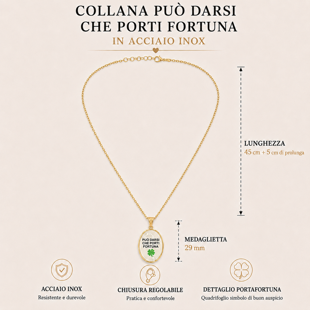 Collana in acciaio inox "Può darsi che porti fortuna"