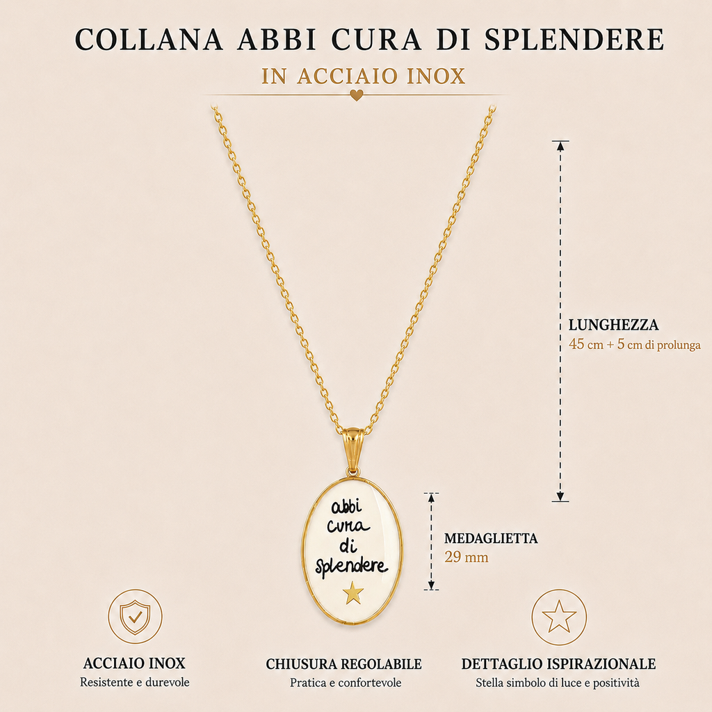 Collana in acciaio inox "Abbi cura di splendere"