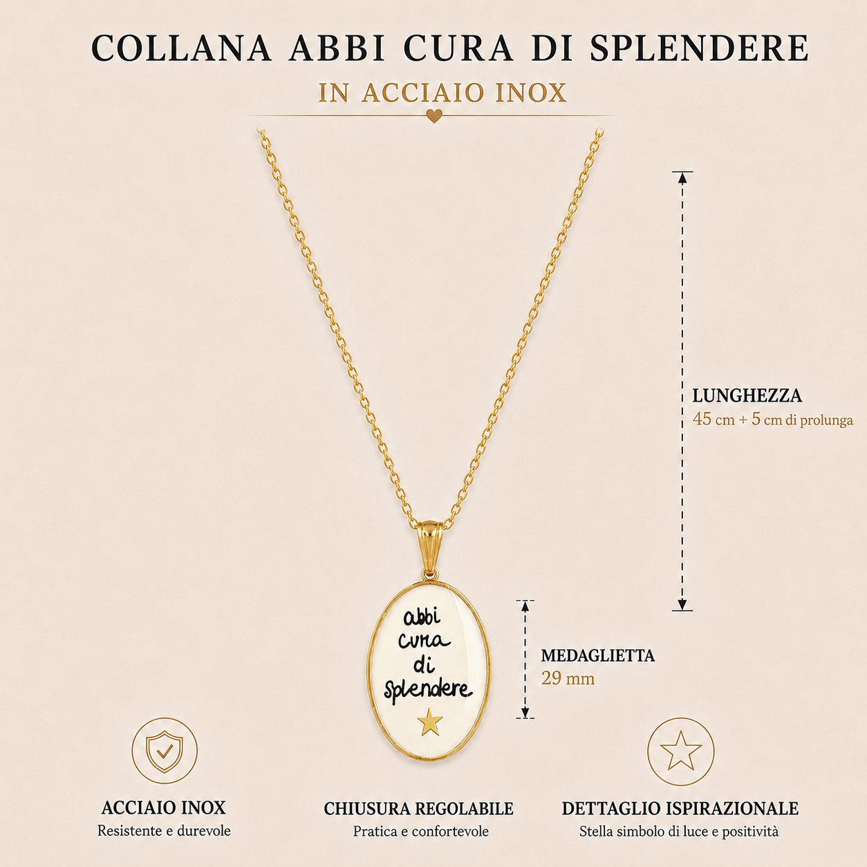 Collana in acciaio inox "Abbi cura di splendere"