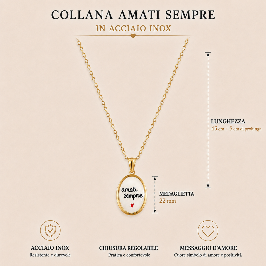 Collana in acciaio inox "Amati sempre"