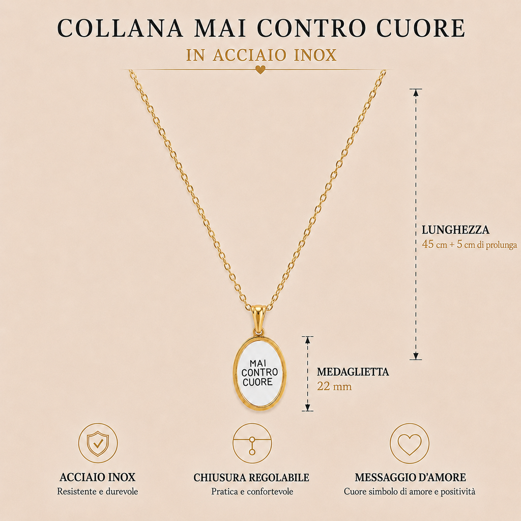 Collana in acciaio inox "Mai contro cuore"