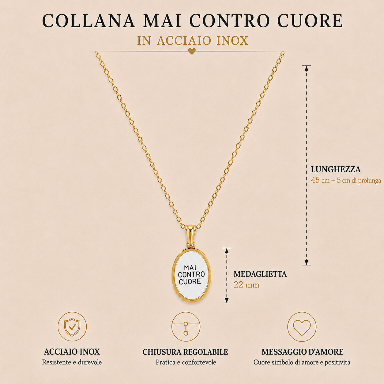 Collana in acciaio inox "Mai contro cuore"
